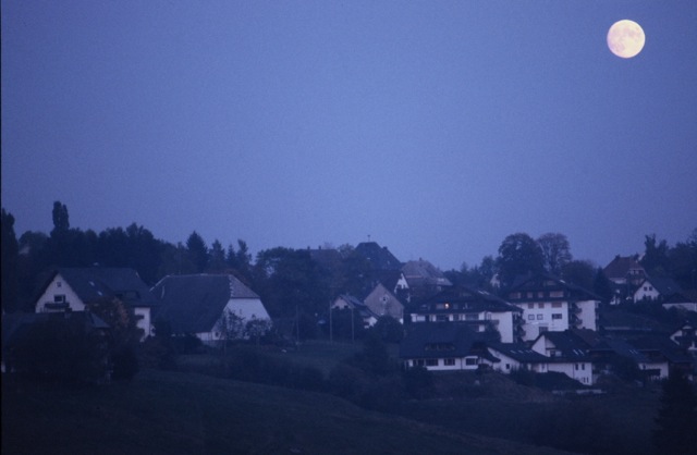 German or Swiss Landscape with full moon 